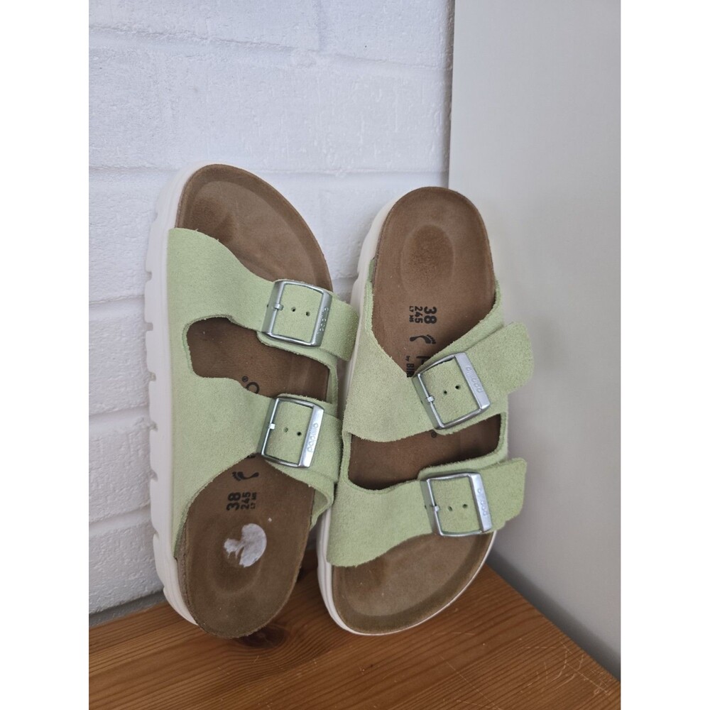 Birkenstock Papillio Arizona Chunky Suede Sandals in the Faded Lime Colorway